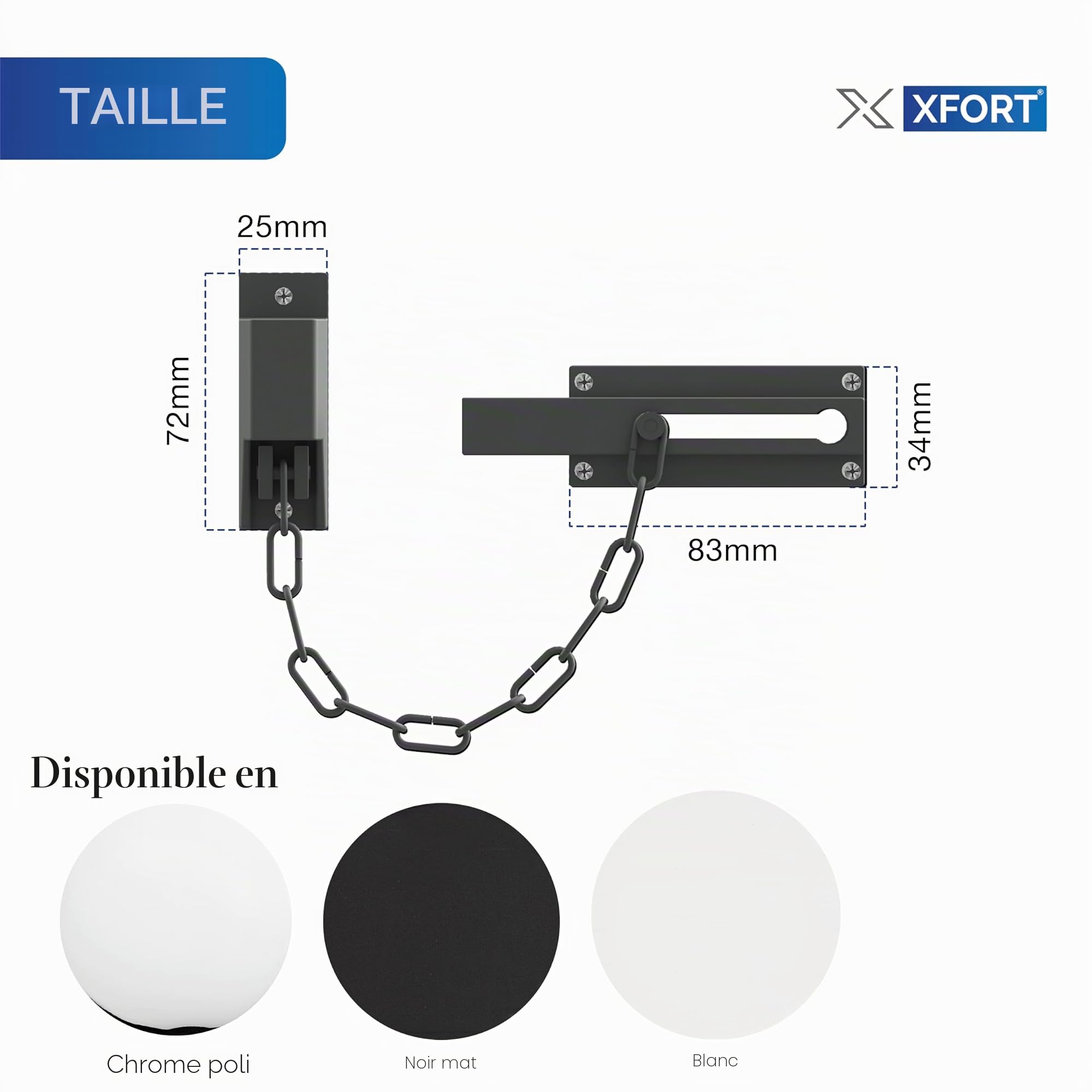 Chaîne de verrouillage de porte XFORT en laiton poli, chaîne de sécurité pour porte avant avec mécanisme de déverrouillage par clé externe.