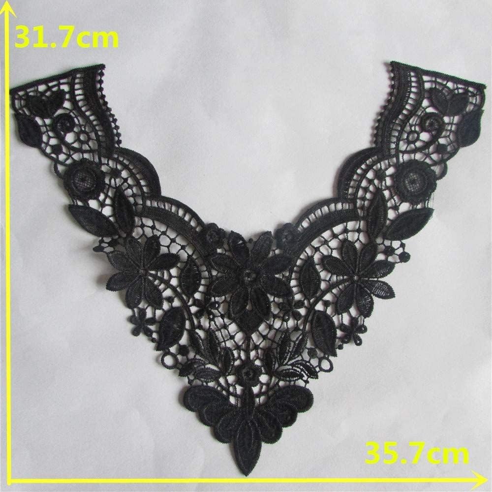 2-Piece White & Black Floral Lace Collar Inserts - Embroidery Neckline - DIY Sewing Accessories