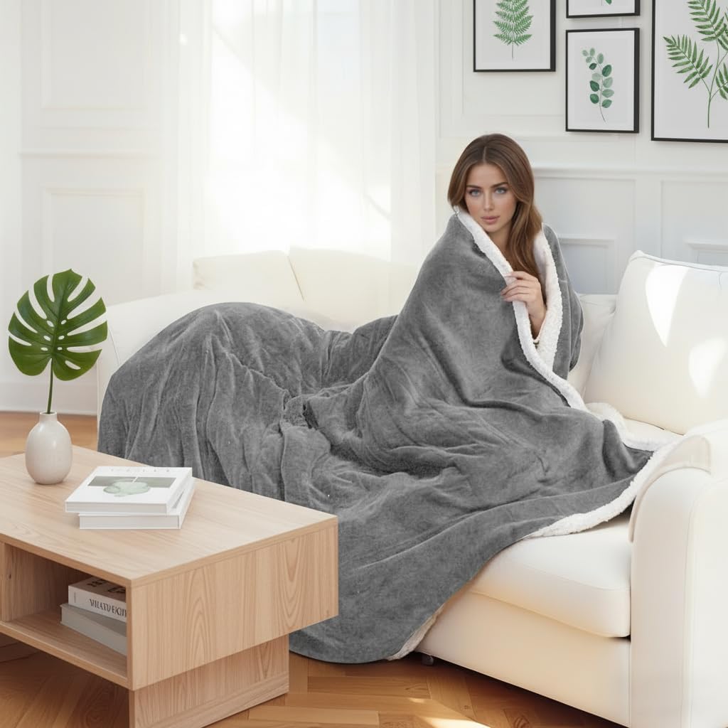 Electric Heated Blanket Full Size 72x84 Inch - Super Soft Flannel, 10 Heat Settings, 1-12H Auto Shut Off, Machine Washable, Easy Controller, Perfect for Winter Warmth - Light Grey