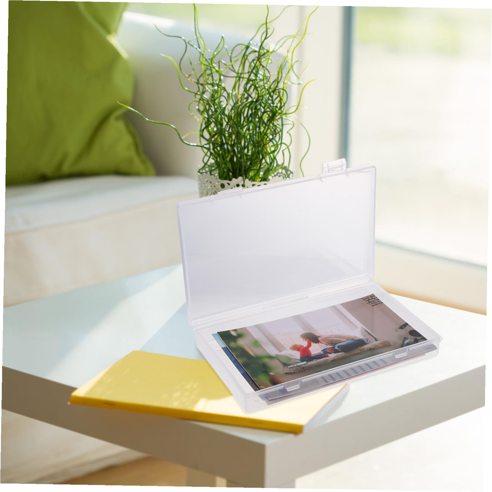 SHINEOFI Boîte de Rangement Photos Transparente Multifonction avec Compartiments Poignée Pliable pour Organisation Facile et Classification pour Maison et Bureau