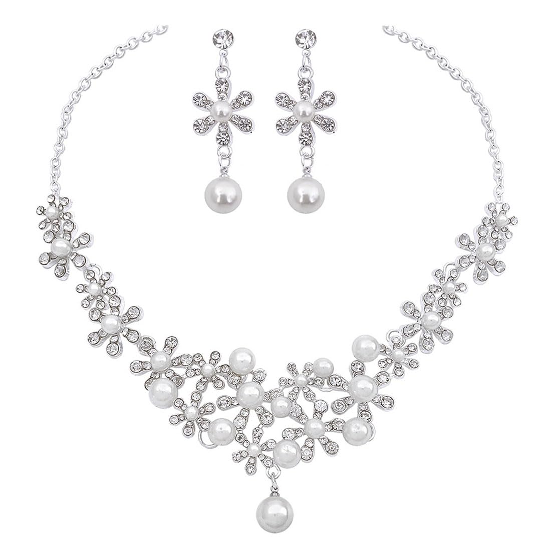 BZKSER BZKSER Juego de Joyas de Boda - Colgante y Pendientes de Perla con Diamantes de Imitación Cristal Conjuntos de Joyas para Mujeres y Niñas,Esposa, Novia, Hija, Madre, cumpleaños, Aniversario Regalo