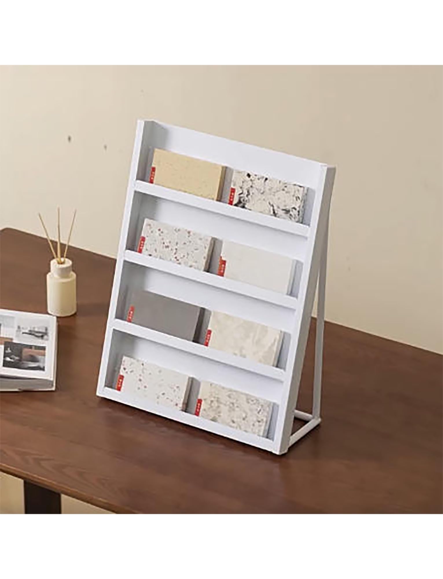 YXZQLOZ Tiered display rack for stone, tile, and glass samples tiered storage unit designed for showrooms, sliding slots and a modular (Cream 70cm/27.6)