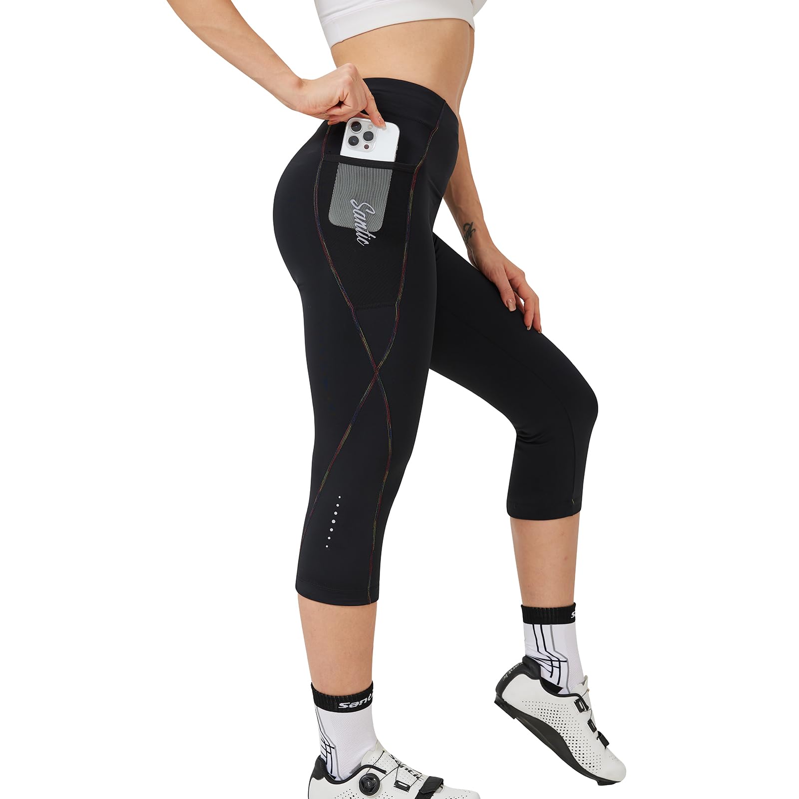 Santic Short de Cyclisme pour Femme - Short de Cyclisme rembourré 3/4 - Ao Dai