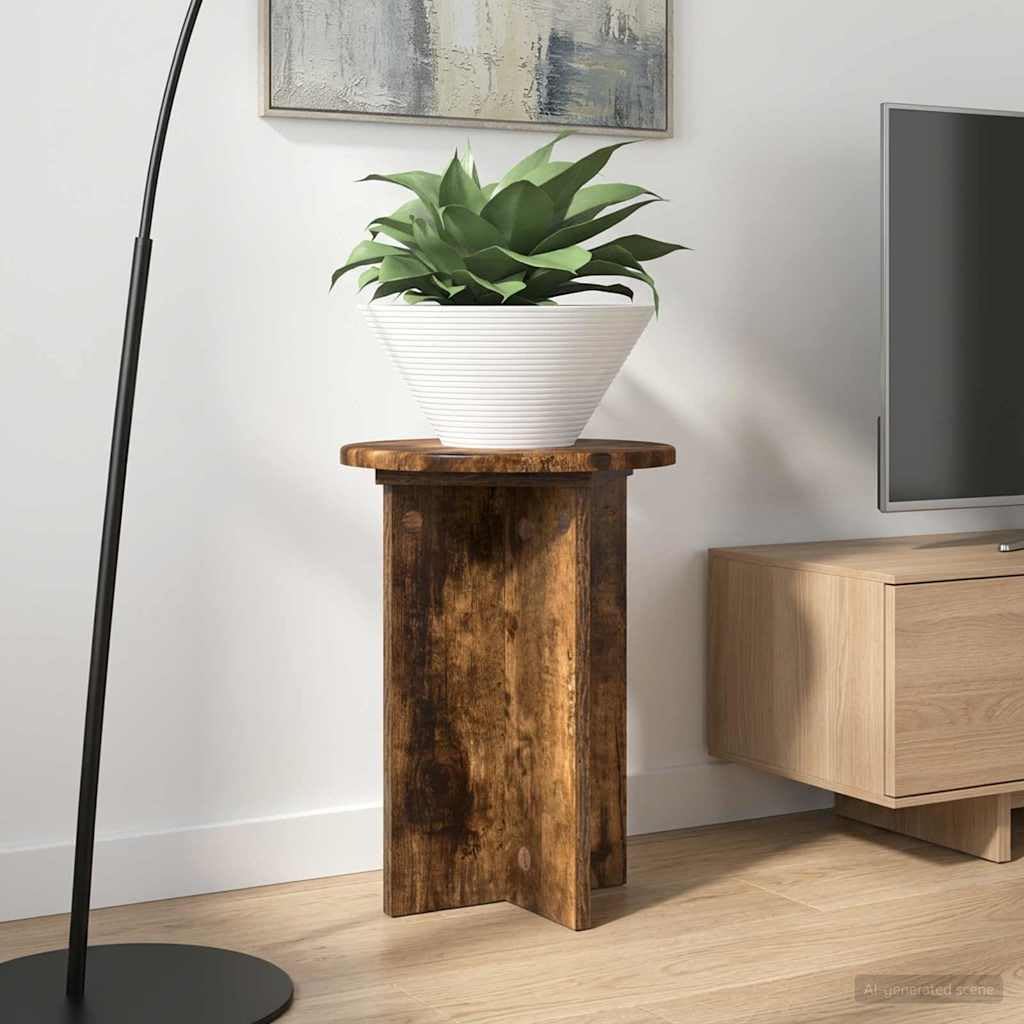 Set di 2 moderni supporti per piante in legno di rovere affumicato, diametro 29,5 x 40 cm, per interni per soggiorno e ufficio, facile da montare