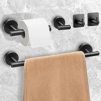 Kit Acessórios para Banheiro em Aço Inox com 5 Peças Premium, Acessórios para Banheiro, Kit Banheiro Preto, Kit Banheiro Acessórios, Kit Acessórios para Banheiro, Acessorios para Banheiro