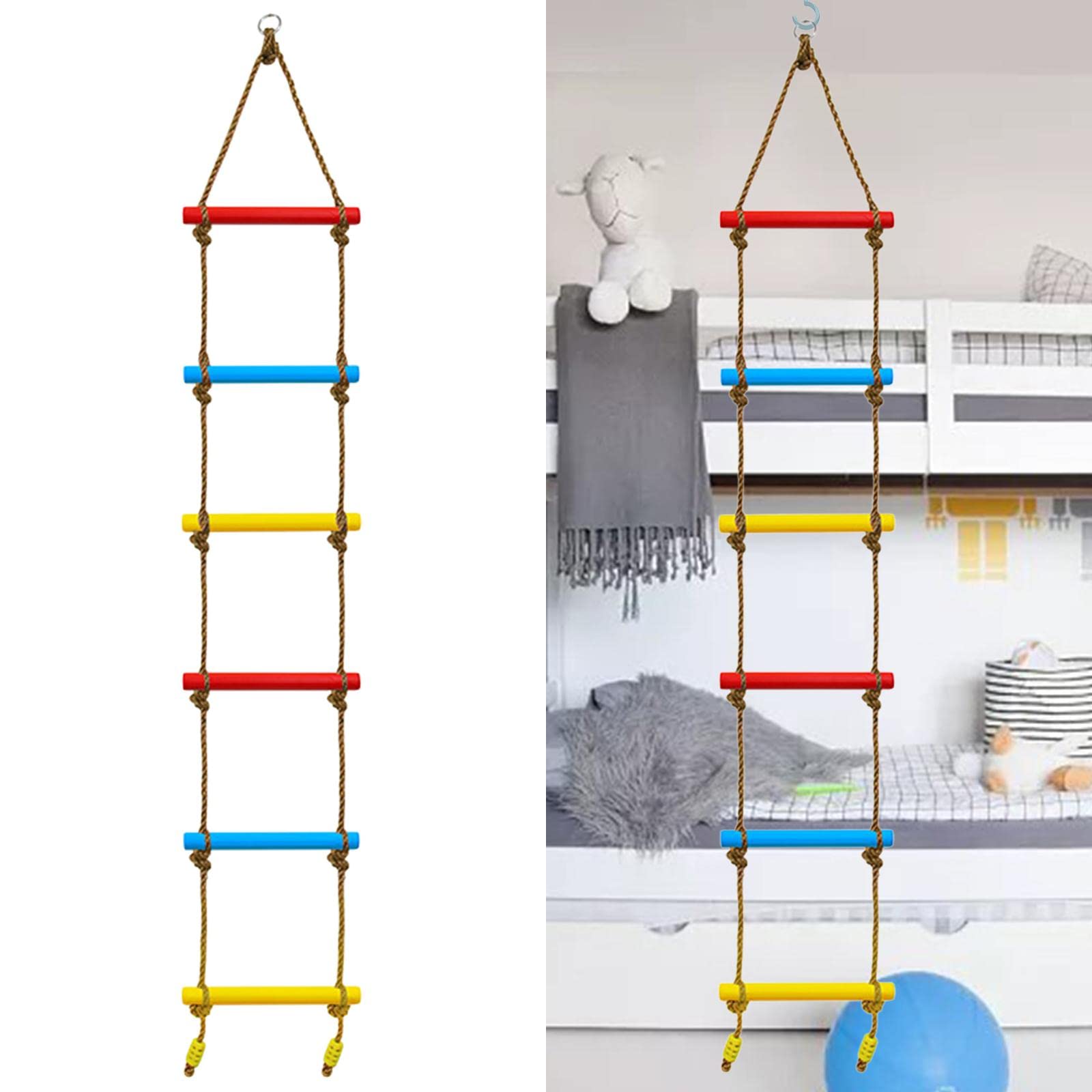 Escalera de Cuerda para Escalar para Niños Seis Peldaños Colgantes Juguete Educativo Multifuncional Equipo para Juego Activo Apropiado para