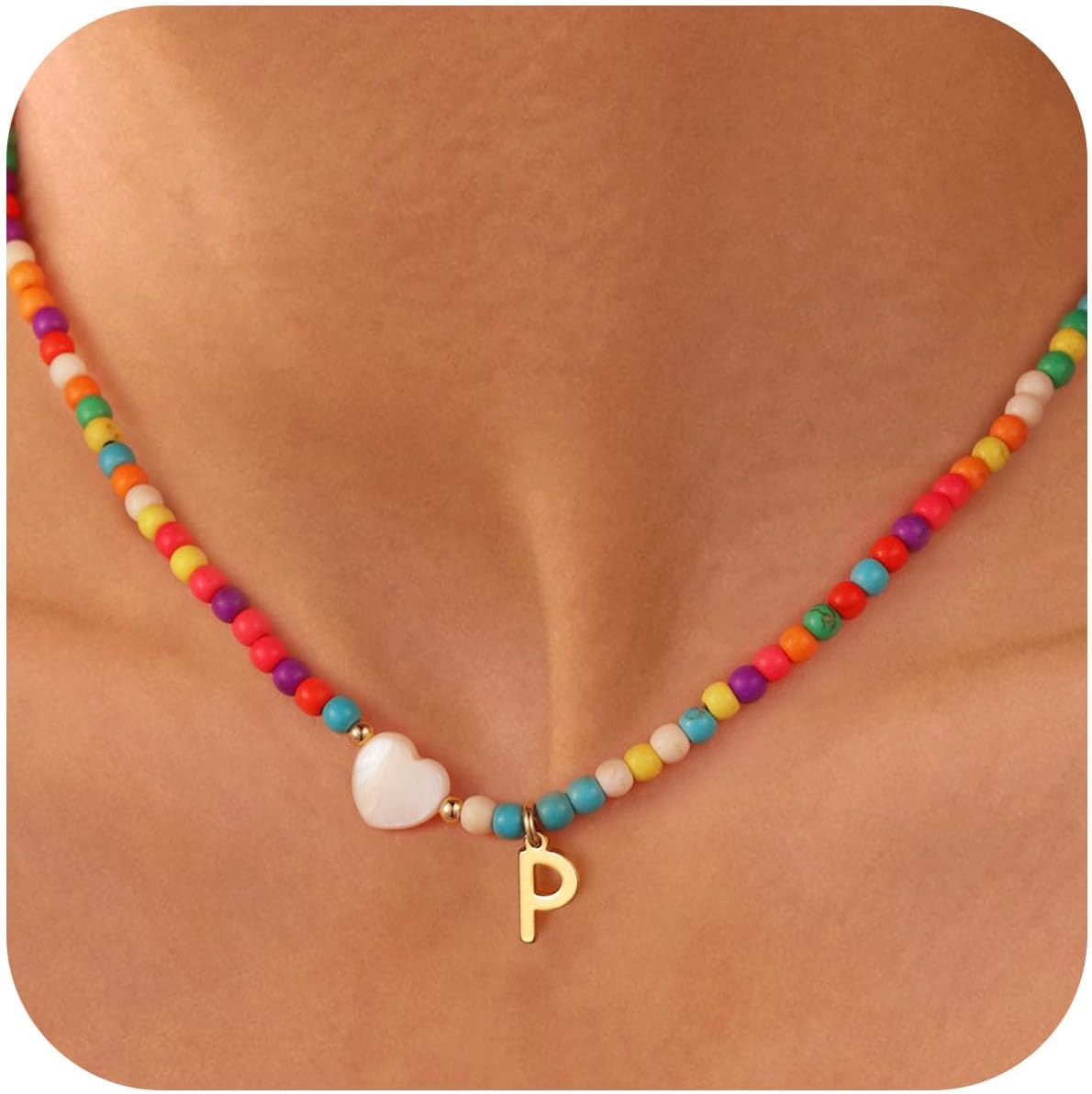 Ursteel Easter Gifts Basket Stuffers for Kids Girls - Colorful Beaded Initial Choker Necklace for Women Teen Girl, Personalized Letter Initial Gifts for Women Kids Jewelry