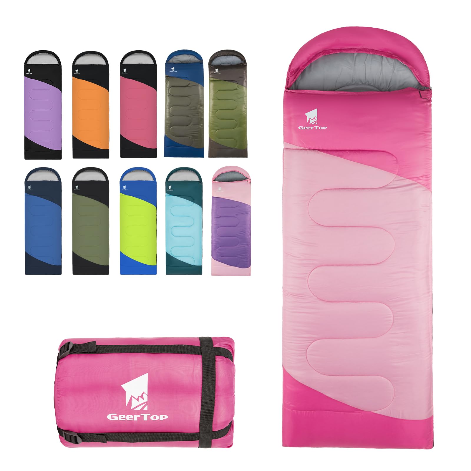 GEERTOP Backpacking Sleeping Bag for Camping, Lightweight Sleeping Bags for Adults Kids Summer Warm Cold Weather Hiking Travel, (Blossom Pink, 86.5'' x 29.5'')