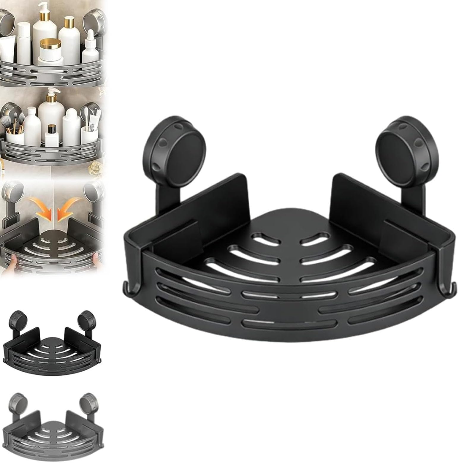Suction Cup Corner Shower Shelf No-Drill Bathroom Corne-r Shelf No-Drill Corner Shower Caddy Suction Cup Large Capacity Strong