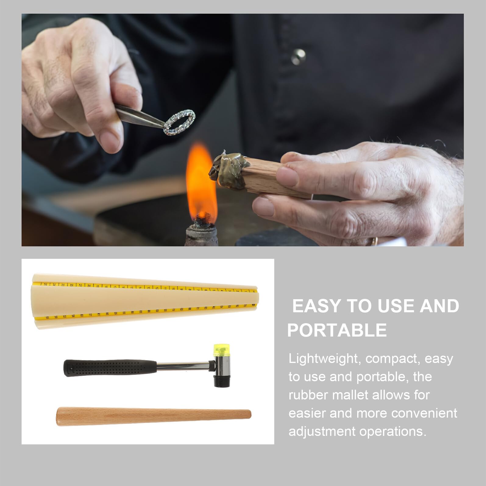 GARIOUANS Schmuck Reparaturset mit Verstellbarem Ringdorn und Gummihammer Tragbarer Mandrel Stick zum Anpassen und Formen von Ringen DIY Werkzeug für Schmuckliebhaber und Profis
