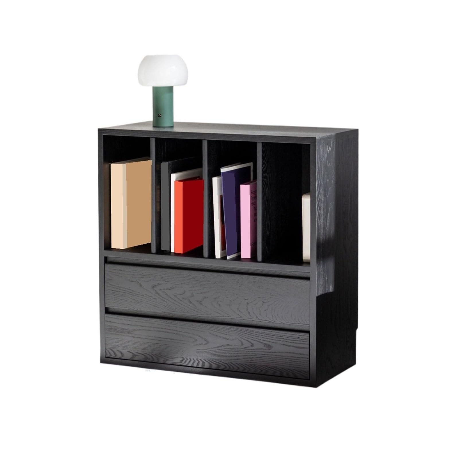 ZYYANSHOP Bookshelf Minimalist Floor Wooden Bookshelf with Double Drawe Home Black Multifunctional Sideboard