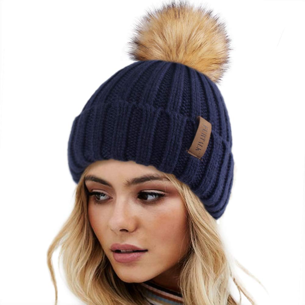 FURTALK Chapeaux d'hiver pour Femme Double Couche en Polaire avec Pompons à Pompons