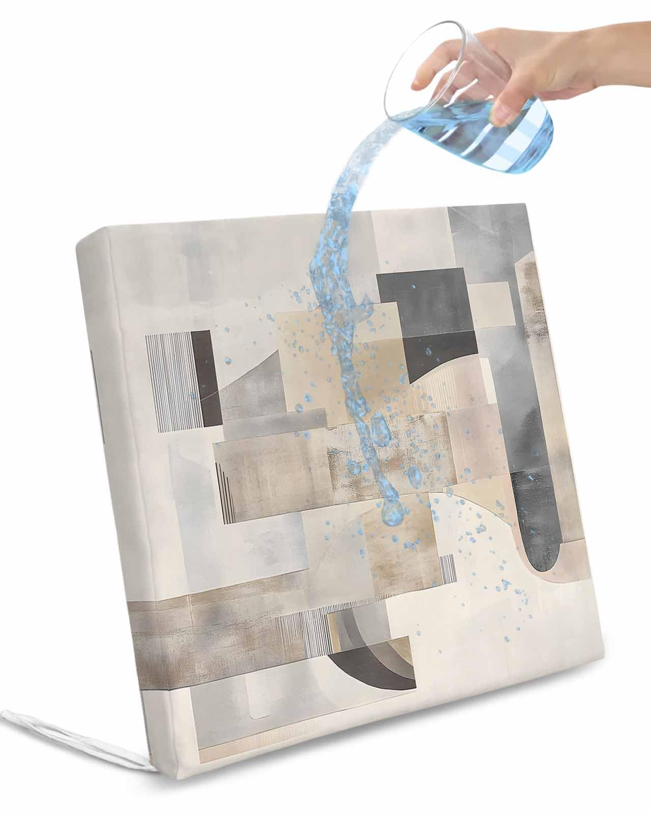 2 Pack Abstract Waterproof Cushion Covers with Ties, Outdoor Patio Chaise Lounge Chair Seat Cushion Slip Covers Replacement(Only Cover) Modern Geometric Brown Beige 22