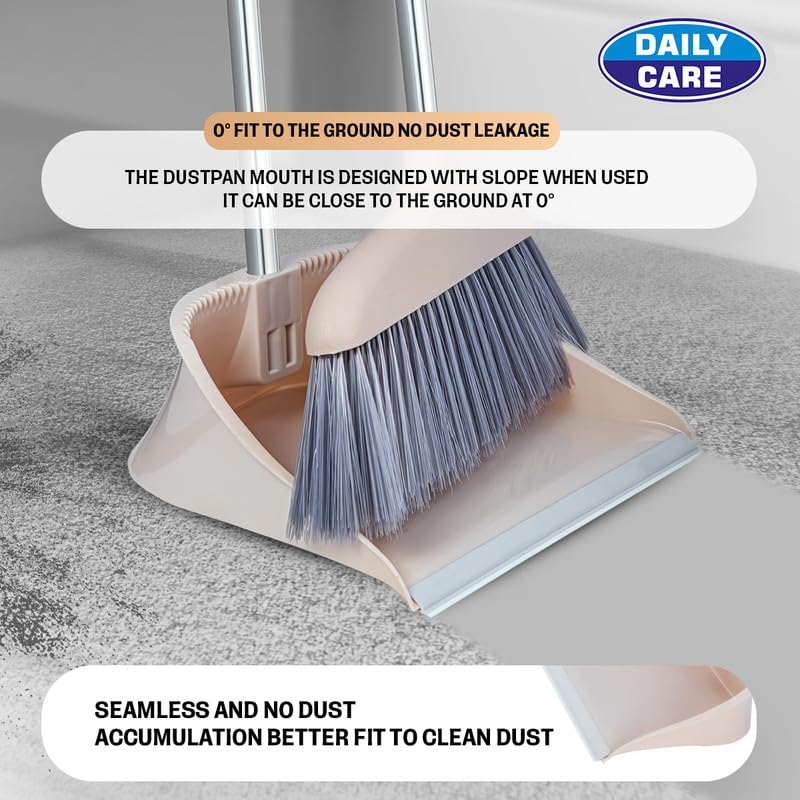 Image of Long Handle Dustpan with Brush Set | Ergonomic, Heavy Duty, and Easy to Use for Home, Office, and Kitchen Cleaning (Grey)