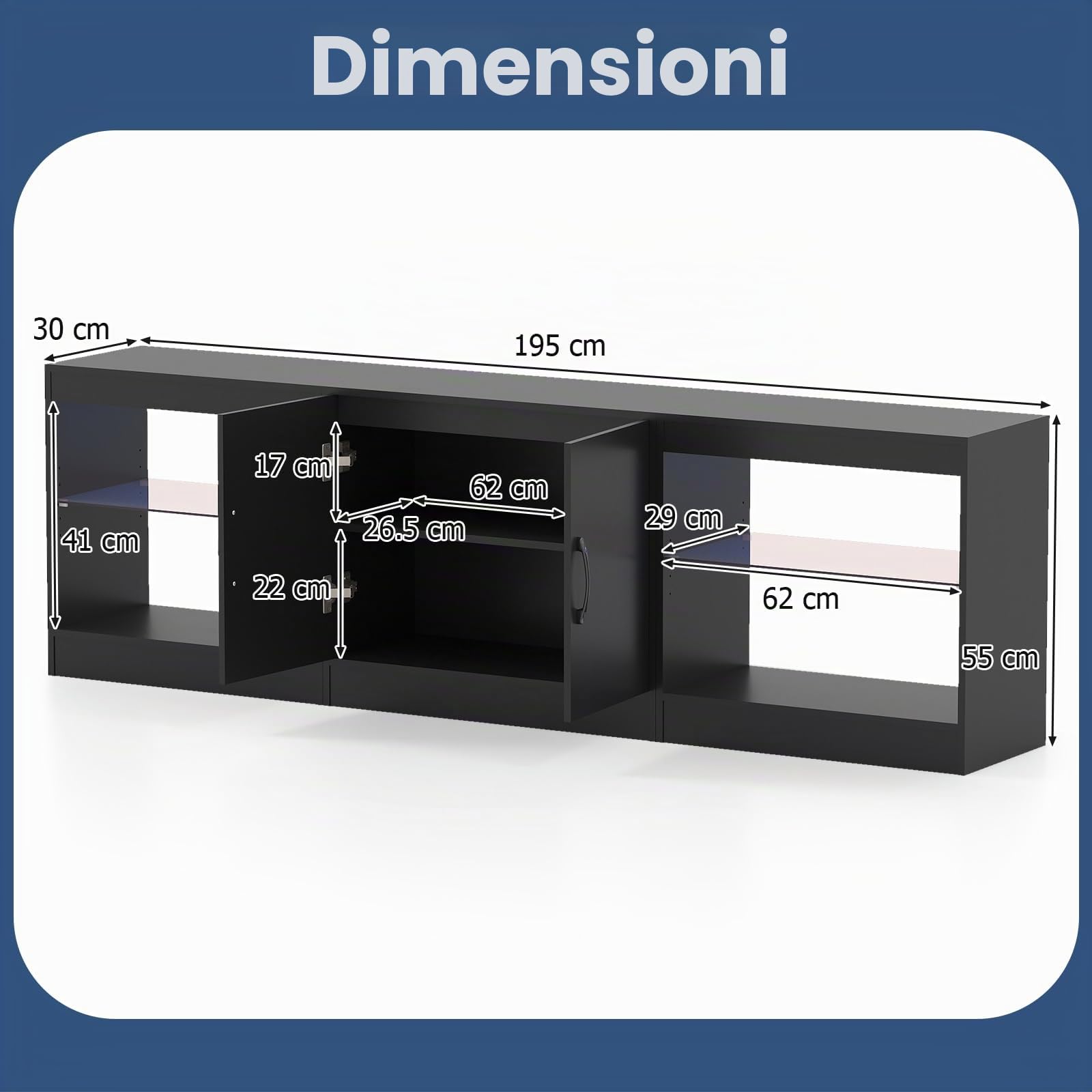 KOMFOTTEU Mobile TV da 85" 3 in 1 con Luci LED, Mobiletto porta Televisori Liberamente Combinabile da 3 Pezzi, con Ripiani in Vetro Regolabili, per Soggiorno, Camera da Letto, 195x30x55cm (Nero)