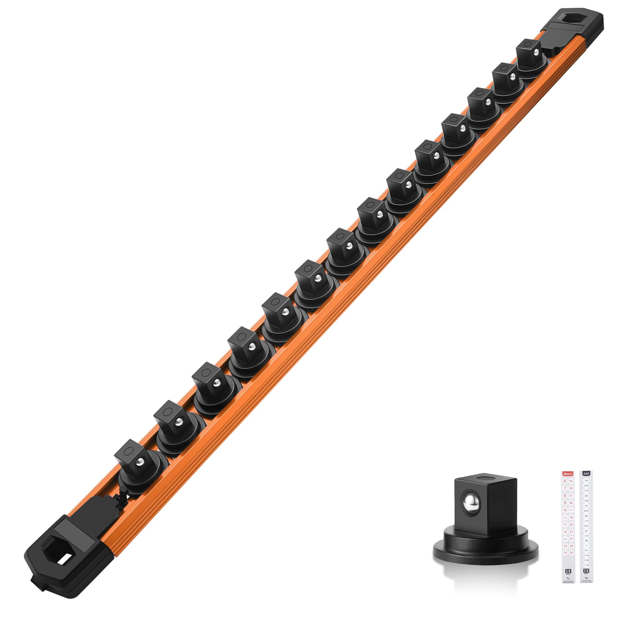 Reniteco Magnetic Socket Organizer, 3/8” Aluminum Alloy Rail, 14 Clips