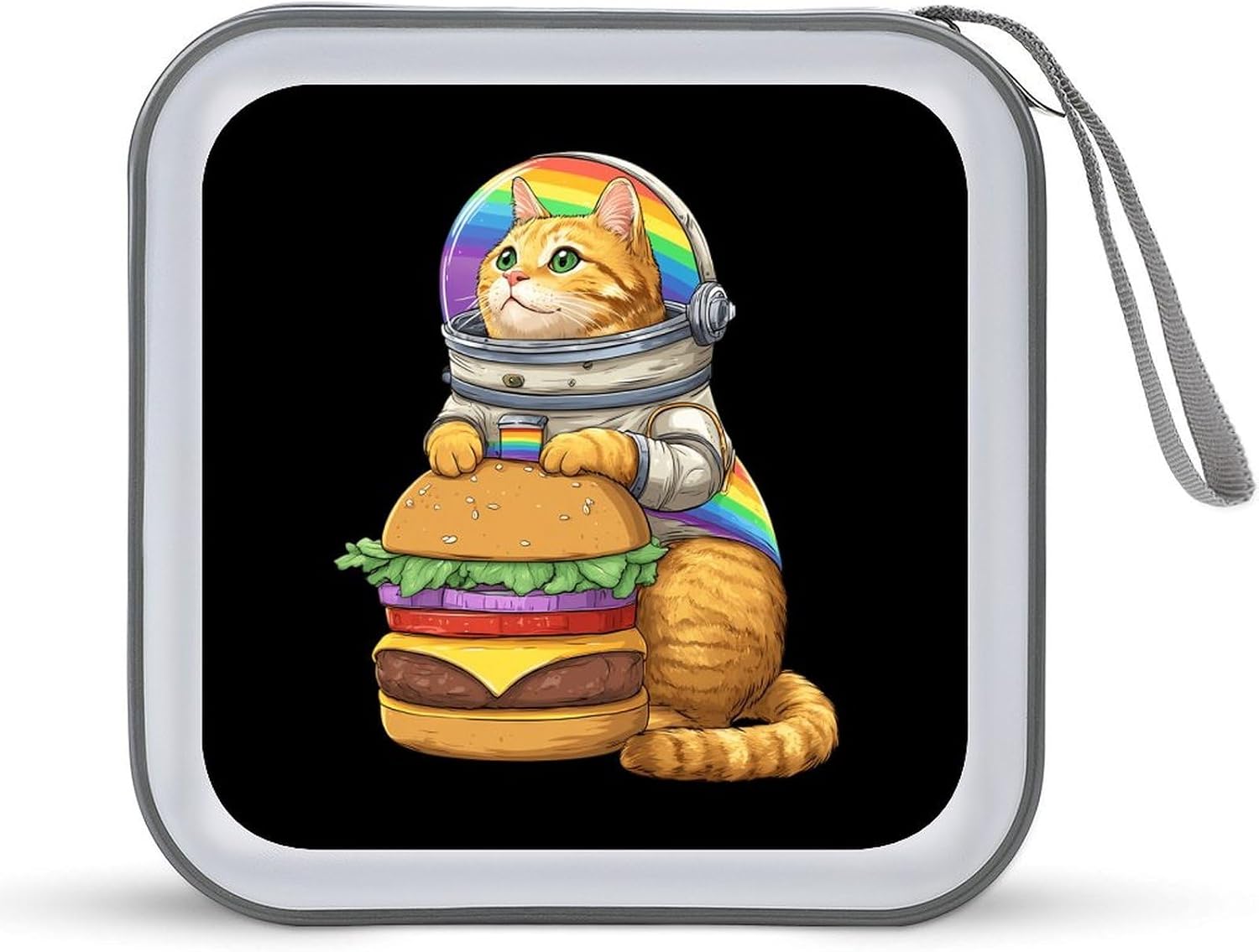 Rainbow Hamburger Astronaut Kitten Spacees CD Case 40 Capacity DVD Holders Wallet for Home Travel