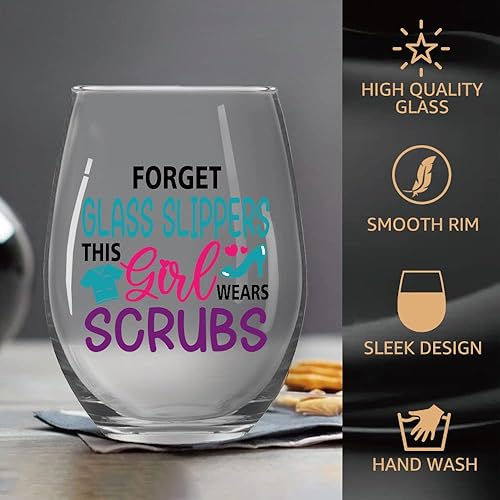 Miniatura 4 de Pantuflas de cristal Forget This Girl Wears Scrubs - Copa de vino con caja de regalo, regalos de cumpleaños de Navidad para enfermeras, médicos,