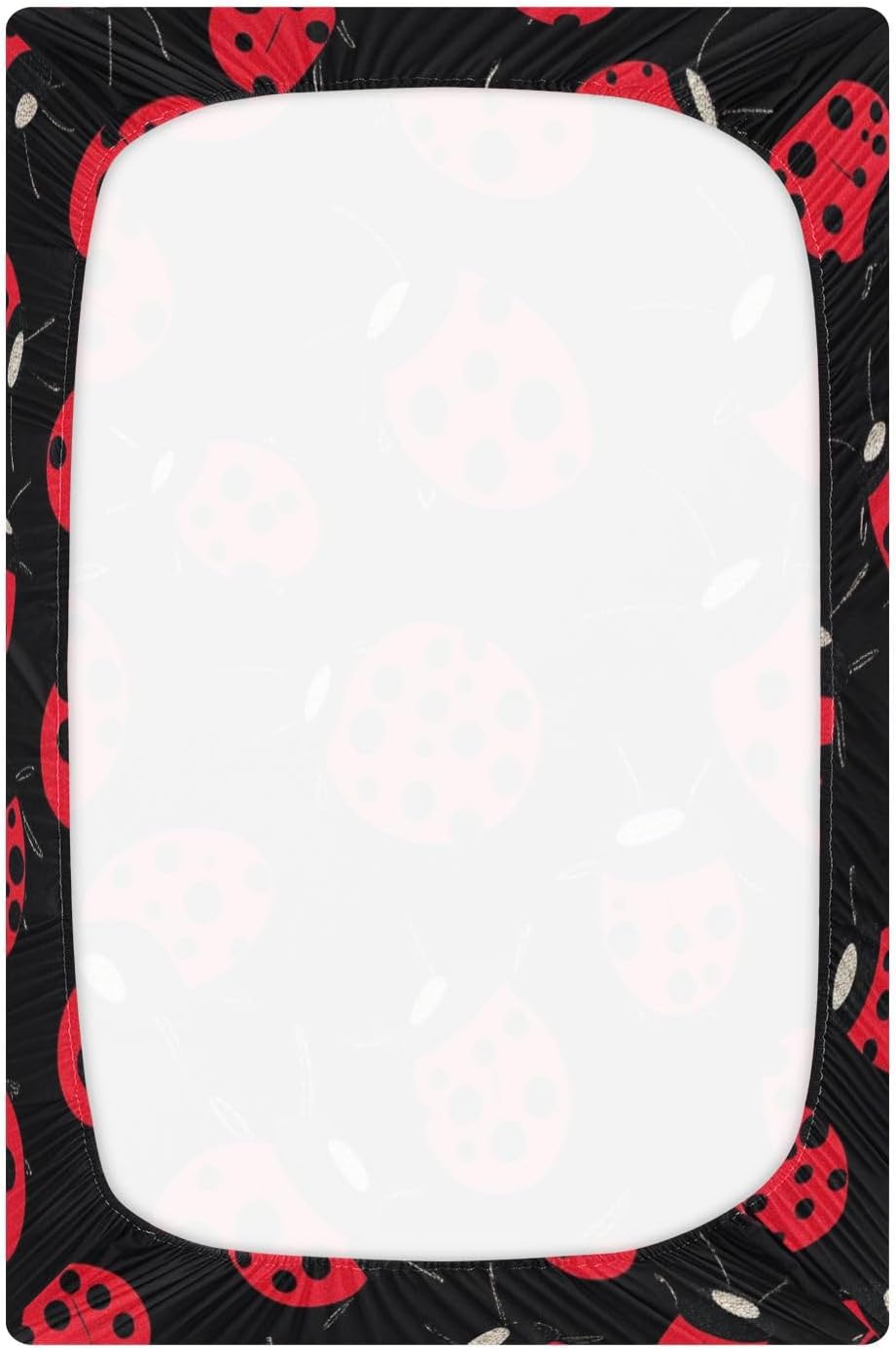 Red Ladybugs Black Fitted Crib Sheets Stretchy Portable Playard Sheets for Baby Toddler, Breathable Soft Mini Crib Mattress 52 x 28 in for Boys and Girls