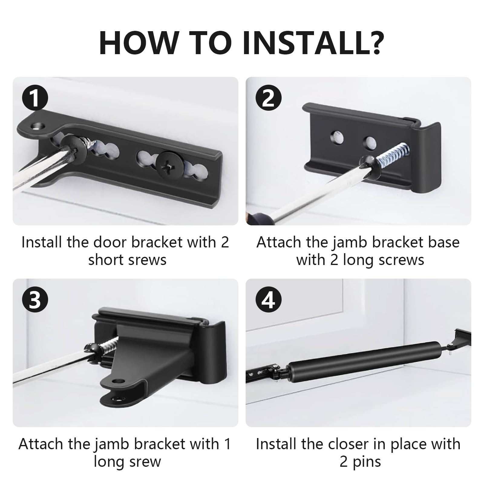 Storm Door Closer Replacement Parts, Black Screen Door Closer Kit Heavy Duty Pneumatic Screen Replacement Parts with Brackets - Image 3