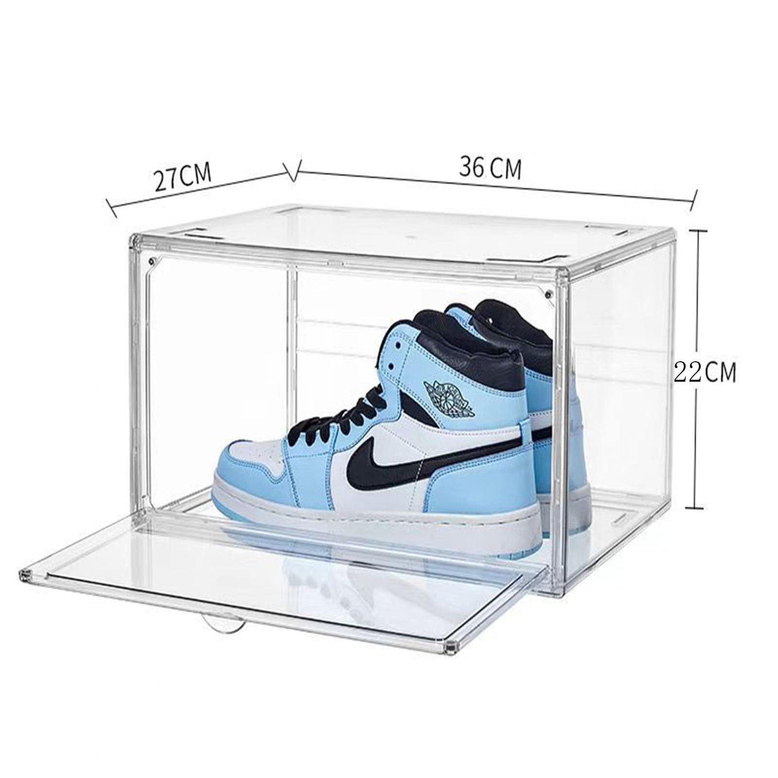 Caja de Zapatos de Acrílico, Transparente y Apilable, con Puerta Magnética Adecuada para Bolso, Zapato, Muñeca de Acción,Juguete, Colección de Coches Modelo (3pcs, 36x27x22cm/14.2x10.6x8.6in)