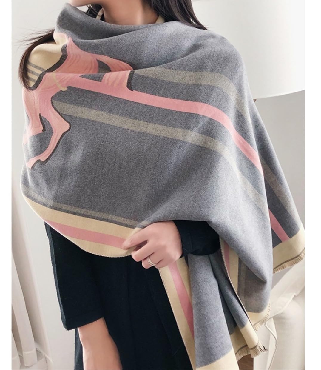 Bufanda Chal Fular Bufanda De Invierno Mujer Moda Caballo Estampado Chales Y Abrigos Grueso Cálido Estolas Bufandas (Color : C, Size : 190 * 65cm)