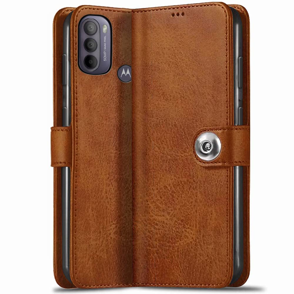 TheGiftKart Flip Back Cover Case for Motorola Moto G31 | Genuine Leather Finish | Designer Button | Inbuilt Pockets & Stand | Flip Cover for Motorola Moto G31 (Brown) (B09NNZ93QT) Amazon Price History, Amazon Price Tracker
