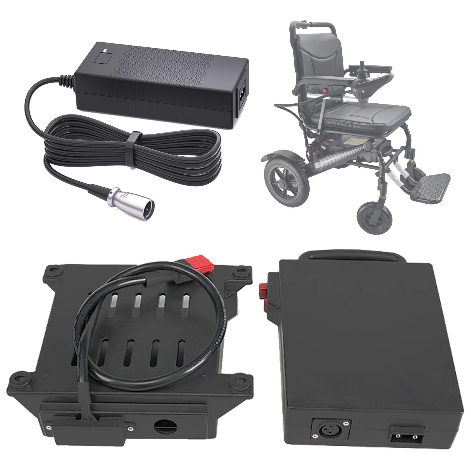 Batería Recargable 24 V 10 Ah Batería de Litio 12 Ah Baterías Iones Litio 24 V Baterías sillas Ruedas con Cargador y Estuche para Motores 200 W a 300 W,24v10ah