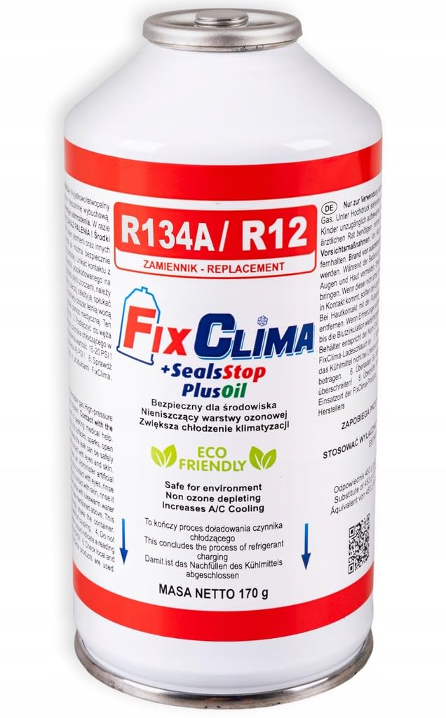 FixClima R134A SealsStop + PlusOil Gas de llenado de aire acondicionado para automóviles 1994 – 2016 | con manguera, sellador 3 en 1 y adaptador HD/ND, paquete doble
