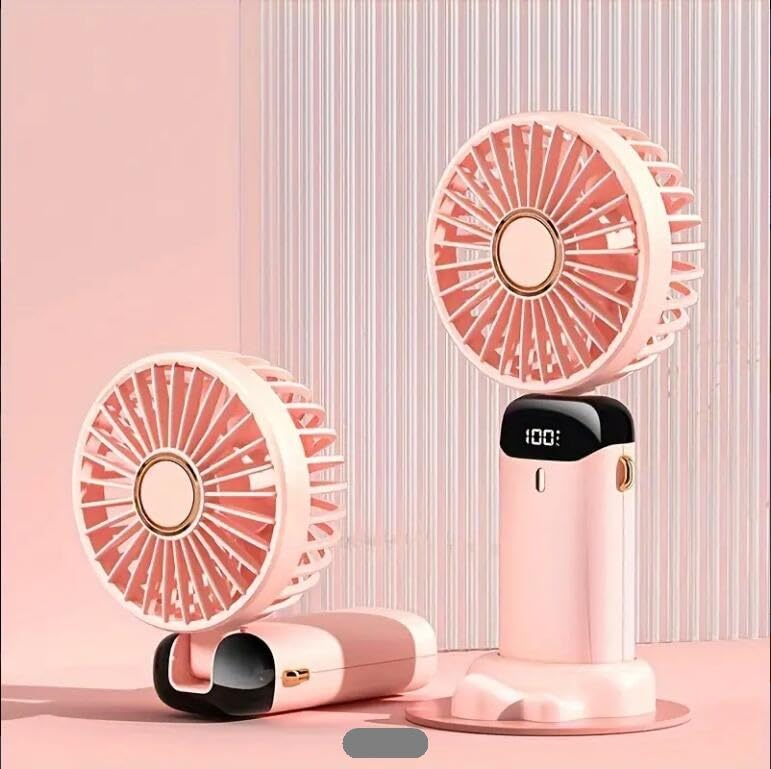 Sonia Linens Home Basic N15 Portable Hand Held Fan,USB Rechargeable with 5 Speeds Battery Operated，Foldable Desktop with LED Display (Pink)