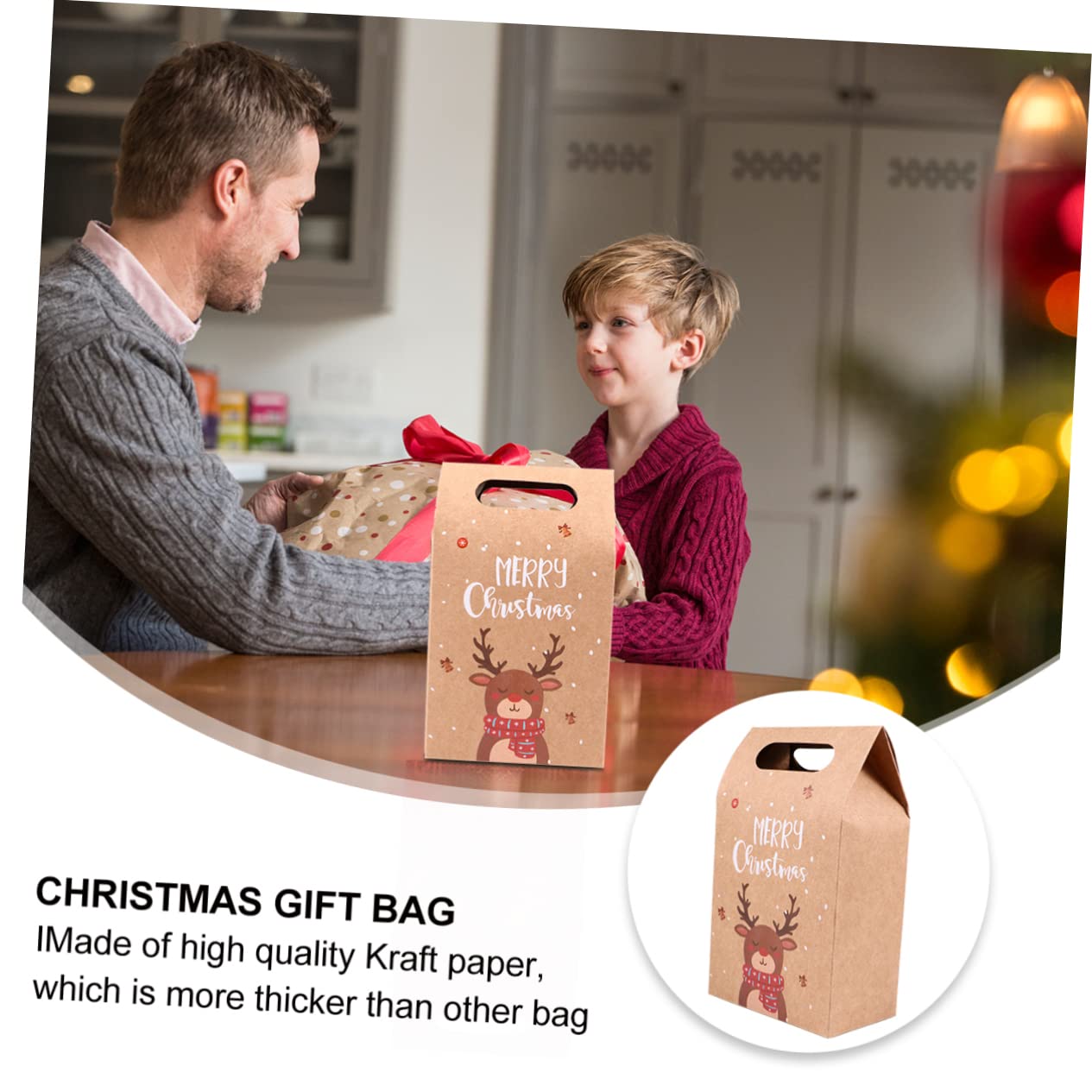 Beavorty 24 Piezas Bolsa de Obsequio Navideña de Manzana Bolsa de Papel Kraft para Galletas de Dulces Navideños