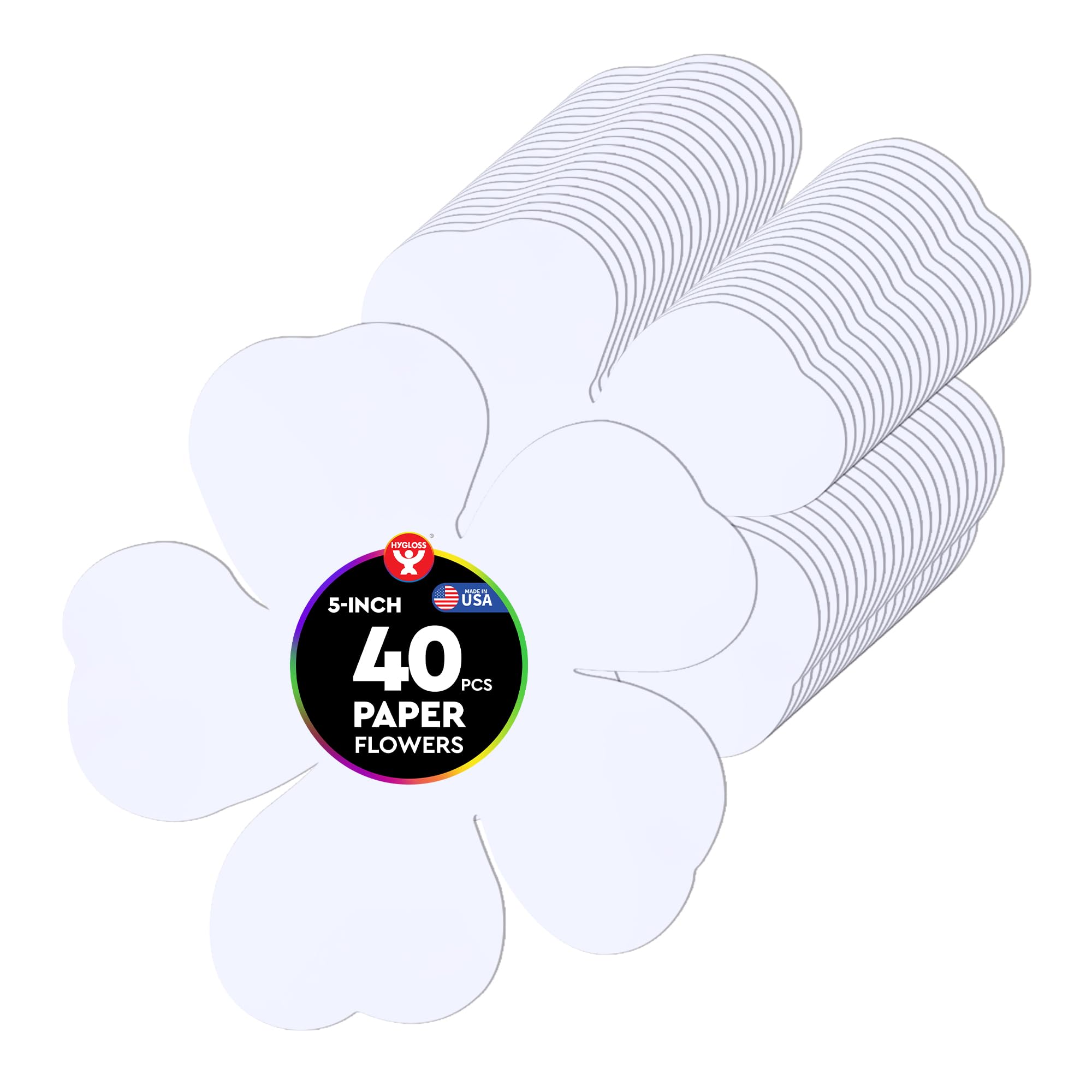 Hygloss Flower Shape Paper Cut-Outs for Arts &amp; Crafts-Many Creative Uses-Classroom Activities-5 Inches-White 40 Pcs