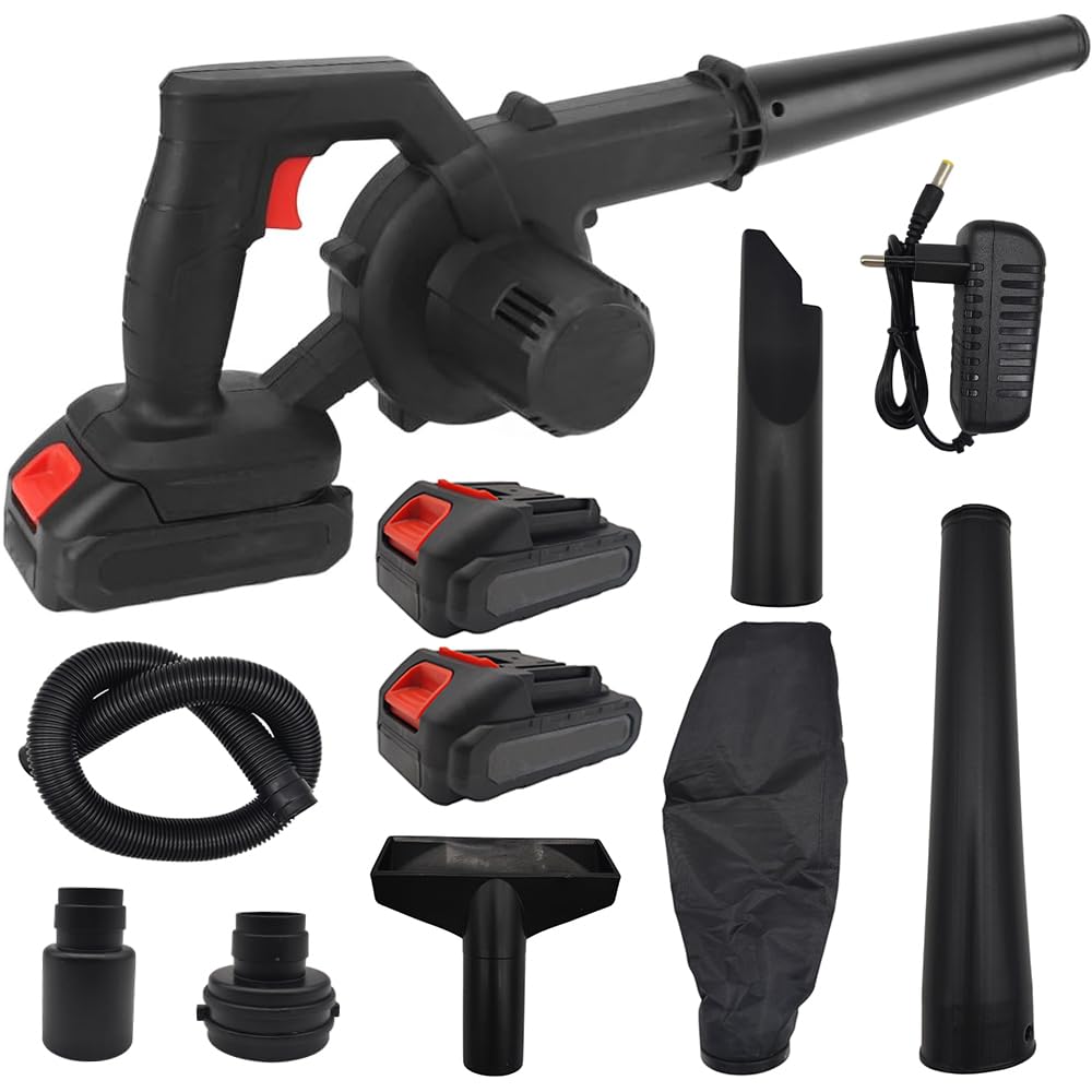 Soplador aspirador 2 en 1 48 V inalámbrico con doble batería, eléctrico potente y ligero para jardín, terraza y garaje