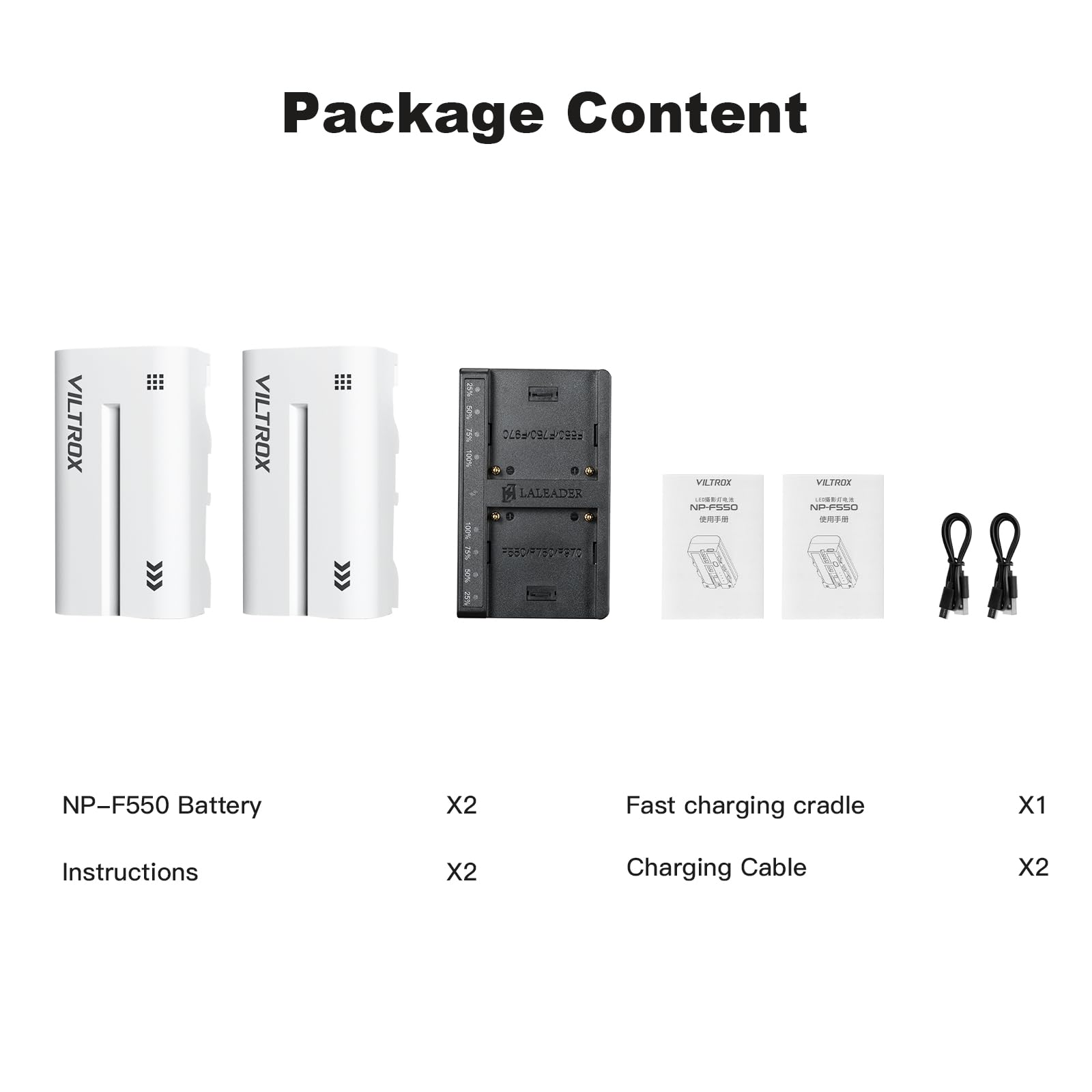 VILTROX NP-F550 Batterie de Rechange Remplacement 2 pièces Battery et Smart LED Double Chargeur USB-C pour Sony NP-F970 F960 F950 F770 F750 F570 F550 Compatible Godox Neewer caméscope/Moniteur/caméra