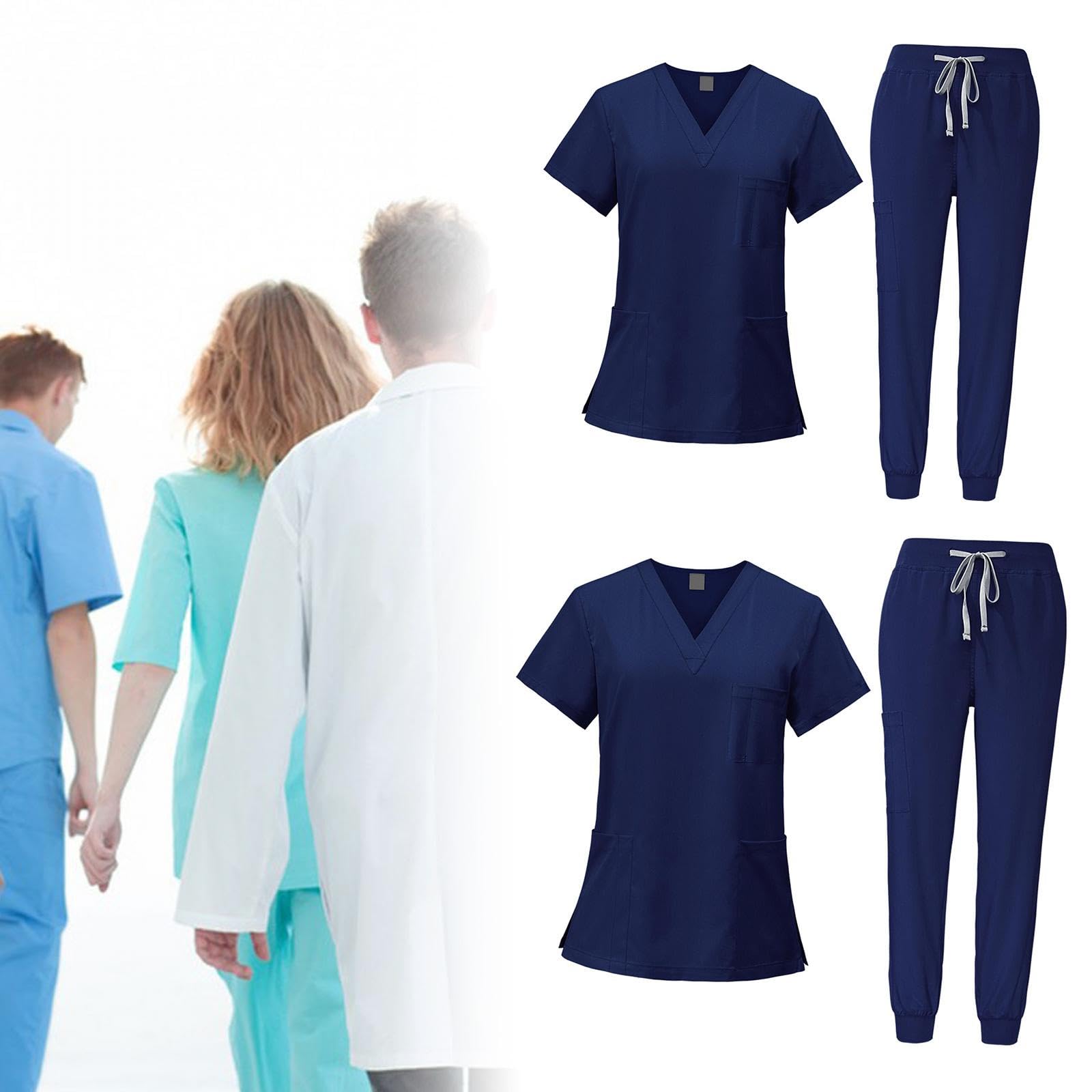 Baoblaze Dúo de Ropa Médica para Mujeres, Top Y Pantalón con Escote en V