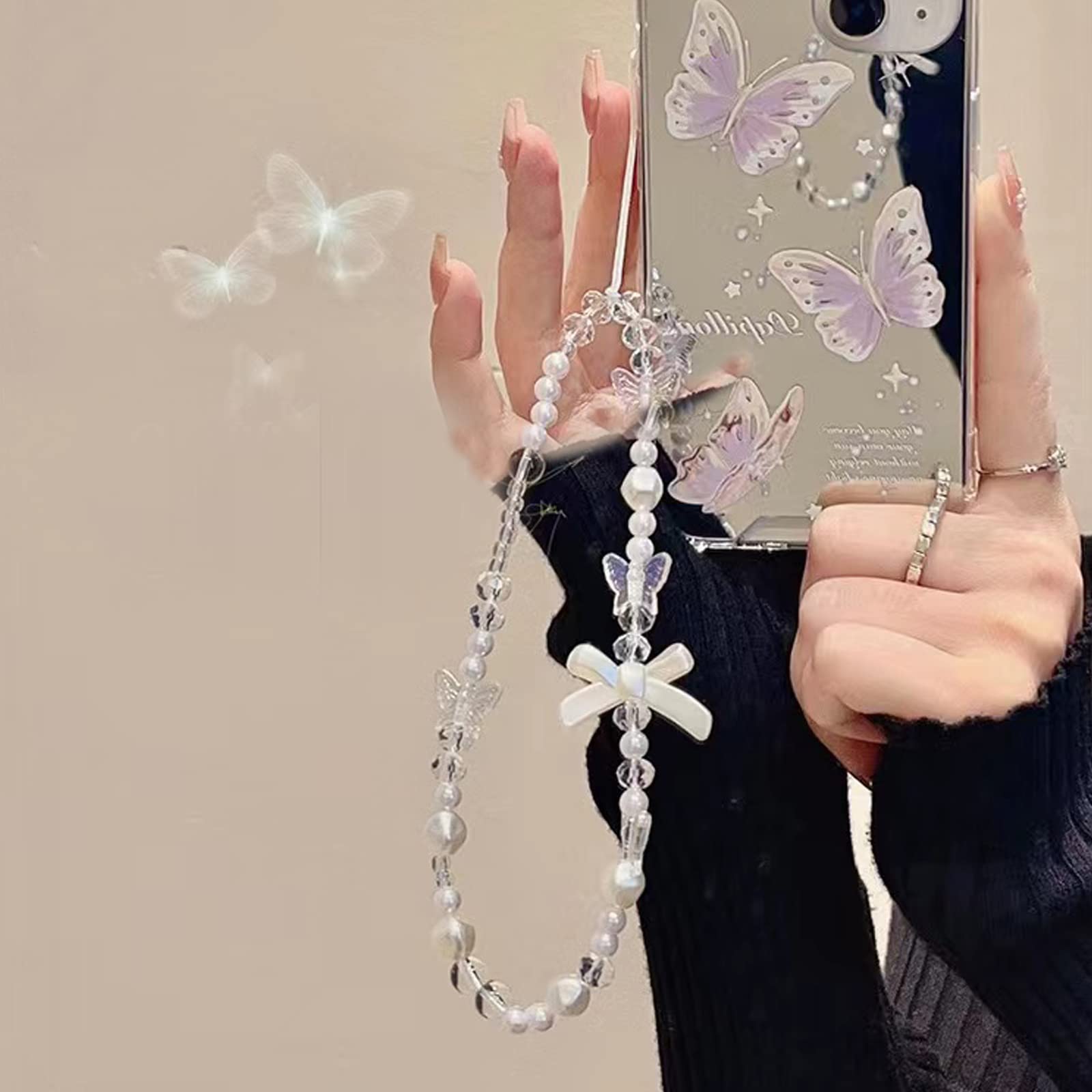 Lanière de Téléphone en Perles Rose, Chaîne Anti-Perte Cordon Portable