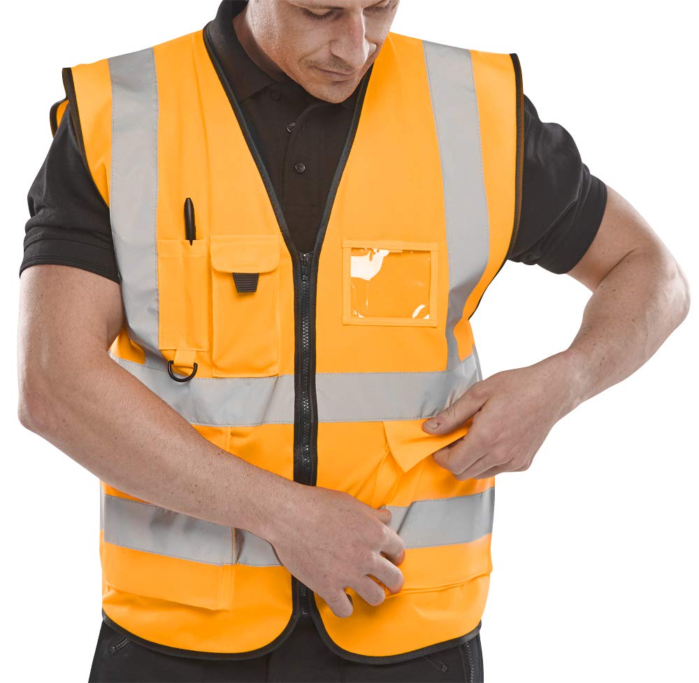 Expert Workwear Orange Hi Viz Executive Work Safety Zip Vest Pocket Hi Vis Waistcoat High Visibility S To 6XL