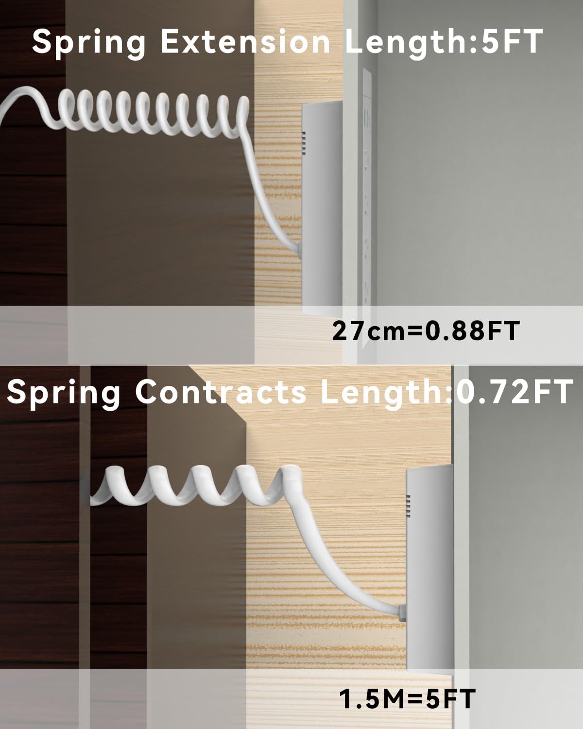 Drawer Outlet, Recessed Power Strip with USB C PD65W Fast Charger Station, Recessed Outlet, Spring Power Cable for Cabinets,Conference Rooms, Office Tables, Furniture (White)