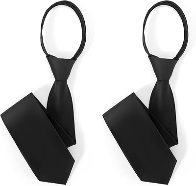 Pre Tied Adjustable Black Zipper Ties for Men 3.15" (8CM) Womens Solid Color Necktie