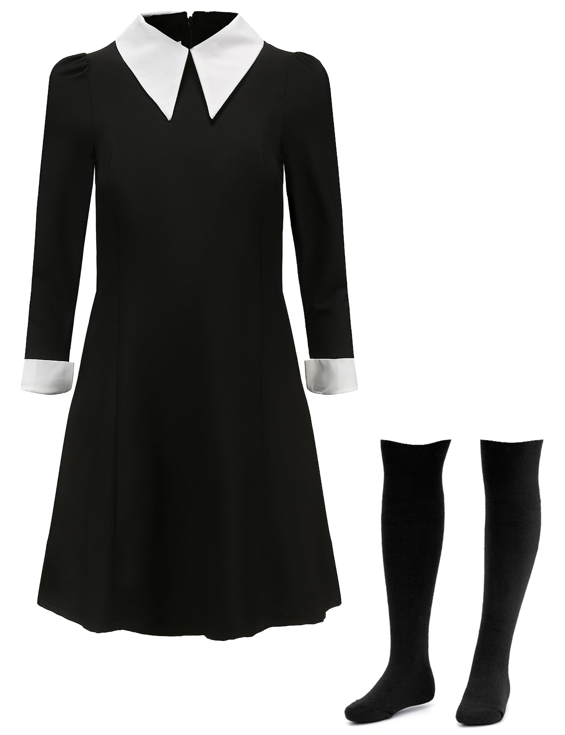 ZIWGirls Costume Dress with High Socks Kids Family Halloween Costumes Long Sleeve Black Cosplay Party