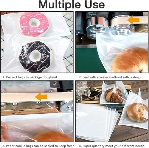 Miniatura 4 de 200 bolsas de panadería con ventana, 7.1 x 7.5 pulgadas, bolsas de papel de dona para llevar, bolsas de papel sándwich para productos horneados,