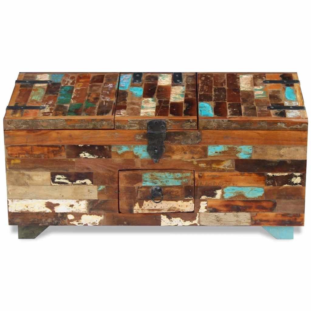 vidaXL Mesa de Centro Cofre Madera Maciza Reciclada 80x40x35 cm 3 Compartimentos