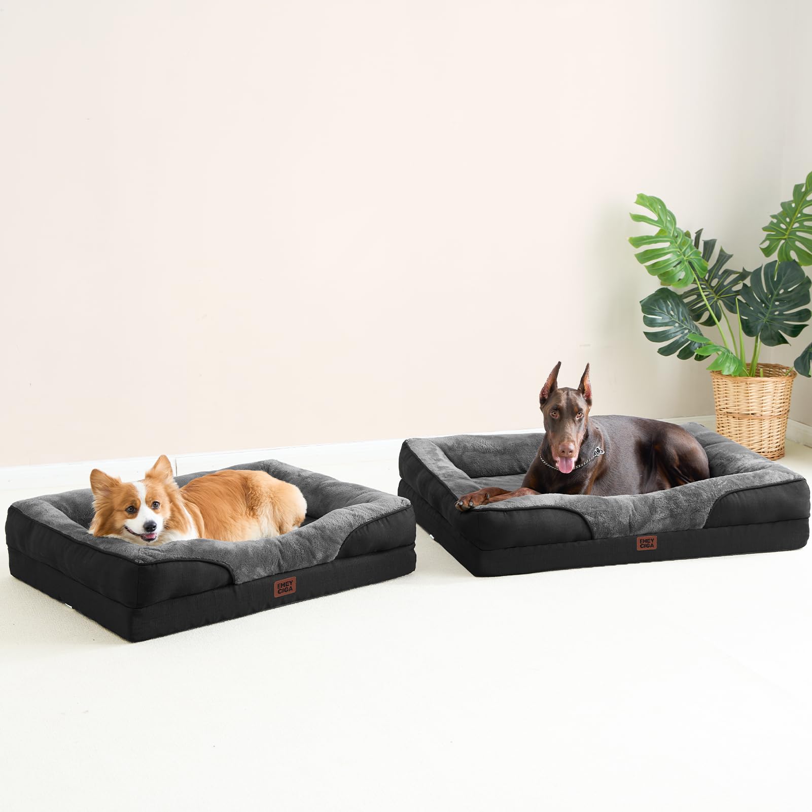 EHEYCIGA Mousse Mémoire Panier Chien XXL Orthopédique, Canapé pour Chien Grande Taille Déhoussable Lavable, Coussin Chiens Antidérapant & Imperméable, 132x104x20 cm Gris foncé/Noir