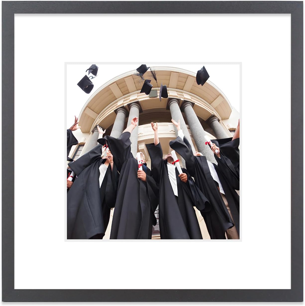 16x16 Picture Frame Black Solid Wood 10x10in Pictures Frame with White mat or 16x16in Photo Frame Wall Home Decoration (F22B1616W1010) BLACK 16x16 with mat 10x10