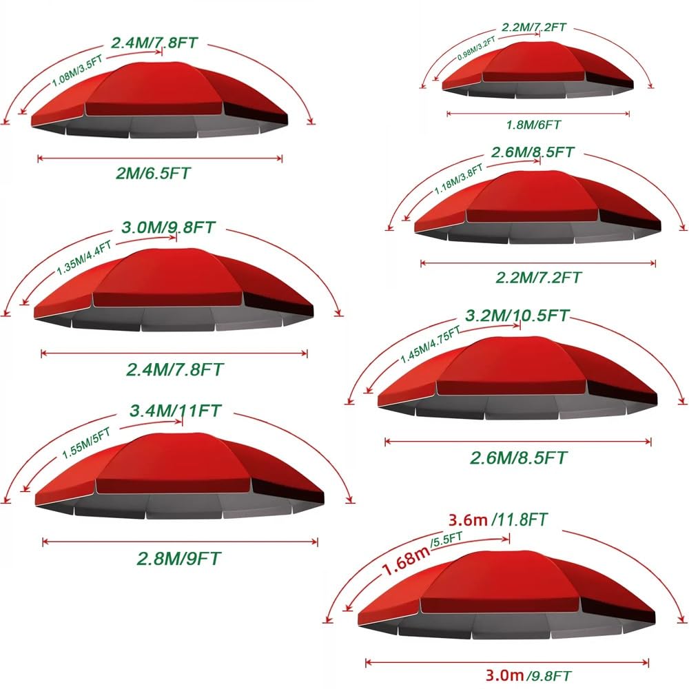 HCZION Copertura di Ricambio Rotondo Telo di Ricambio per Ombrellone Tessuto di Ricambio Ombrellone da Spiaggia 1.8m 2m 2.2m 2.4m 2.6m 2.8m 3m Tenda di Ricambio, 8 Costole (Color : Green, Size : 3m(