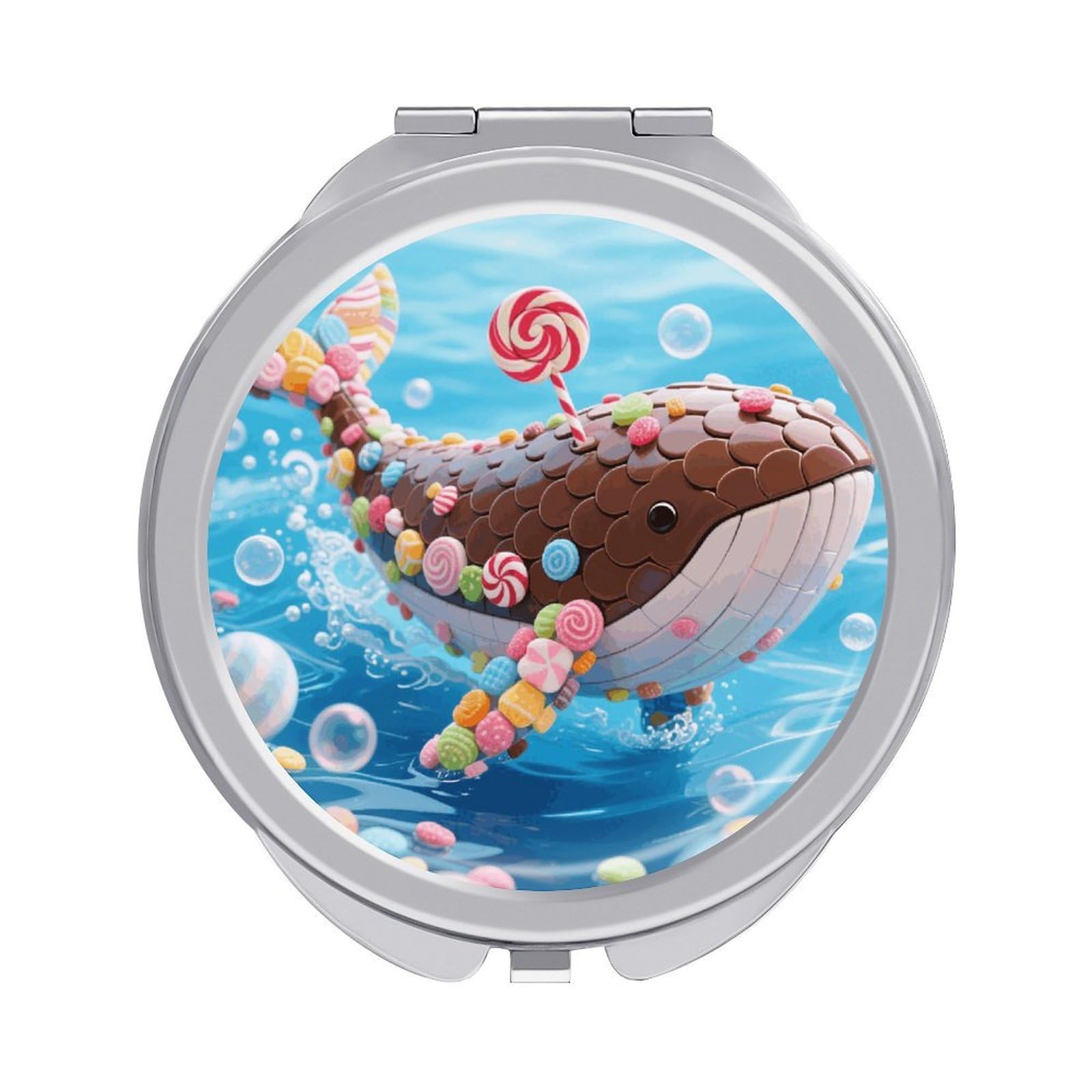 VstaDank Candy Whale Travel Makeup Mirror Fashion Folding Handheld Pocket Mirrors Portable Cute Mini Mirrors Round Compact Mirror for Purse Handbag& Gift Home Outdoor Use