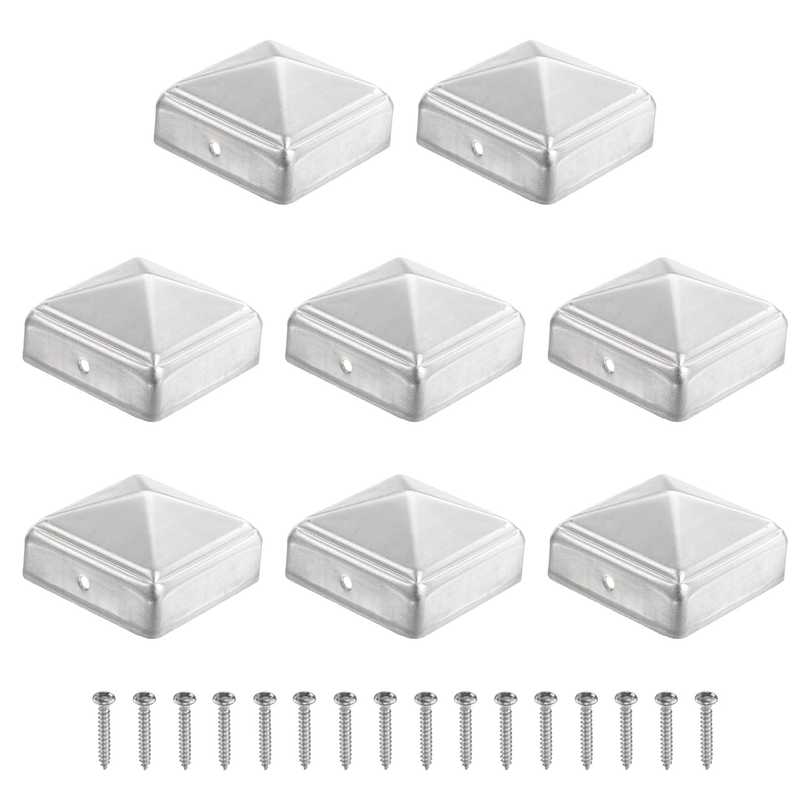 sourcing map 61mm /2.5inch Fence Post Caps, 8Pcs Aluminium Pyramid Post Cap Cover Pressure with Screws for Wood/Metal Fence Posts, Mailbox Pyramid Cover, Outdoor, Garden, Decks, Silver