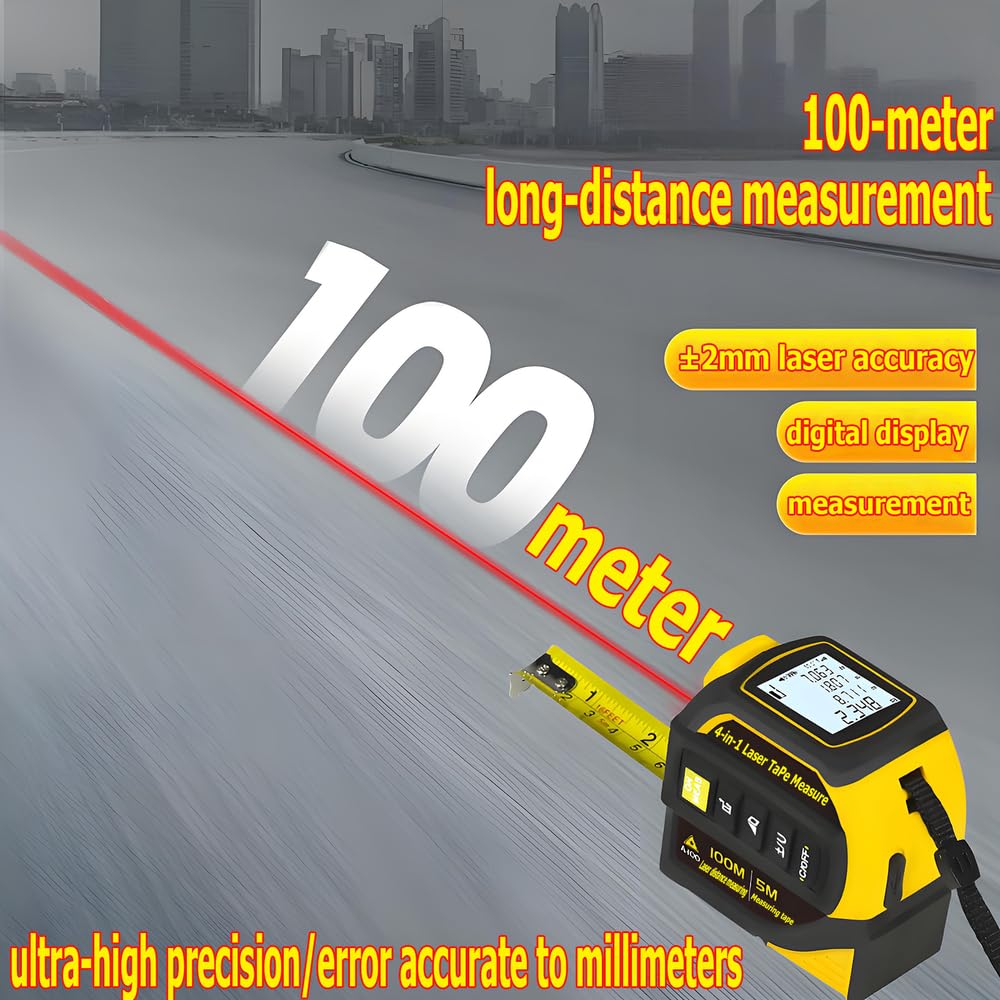 Almighty Tools 4-in-1-Laserbandmaß & 40 m, 60 m, 80 m, 100 m, 100 m, 100 m, 100 m Laser-Entfernungsmesser mit zweiachsiger elektronischer Wasserwaage und Fadenkreuzmarkierungen