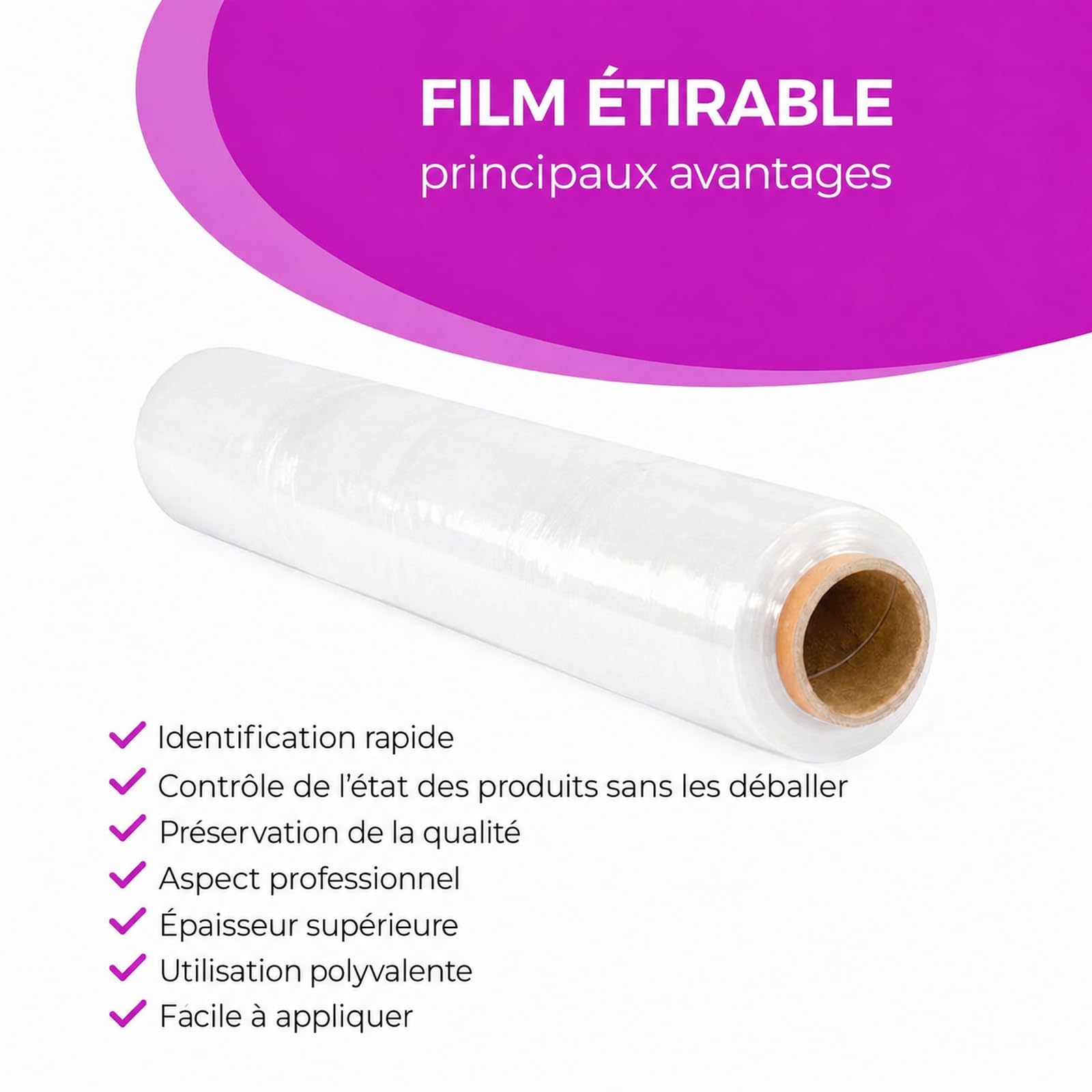 Lot de 6 rouleaux de film étirable transparent 23 microns 500mm 1,8 kg film pour palettes emballage étirable rouleau de plastique extensible plastique emballage déménagement