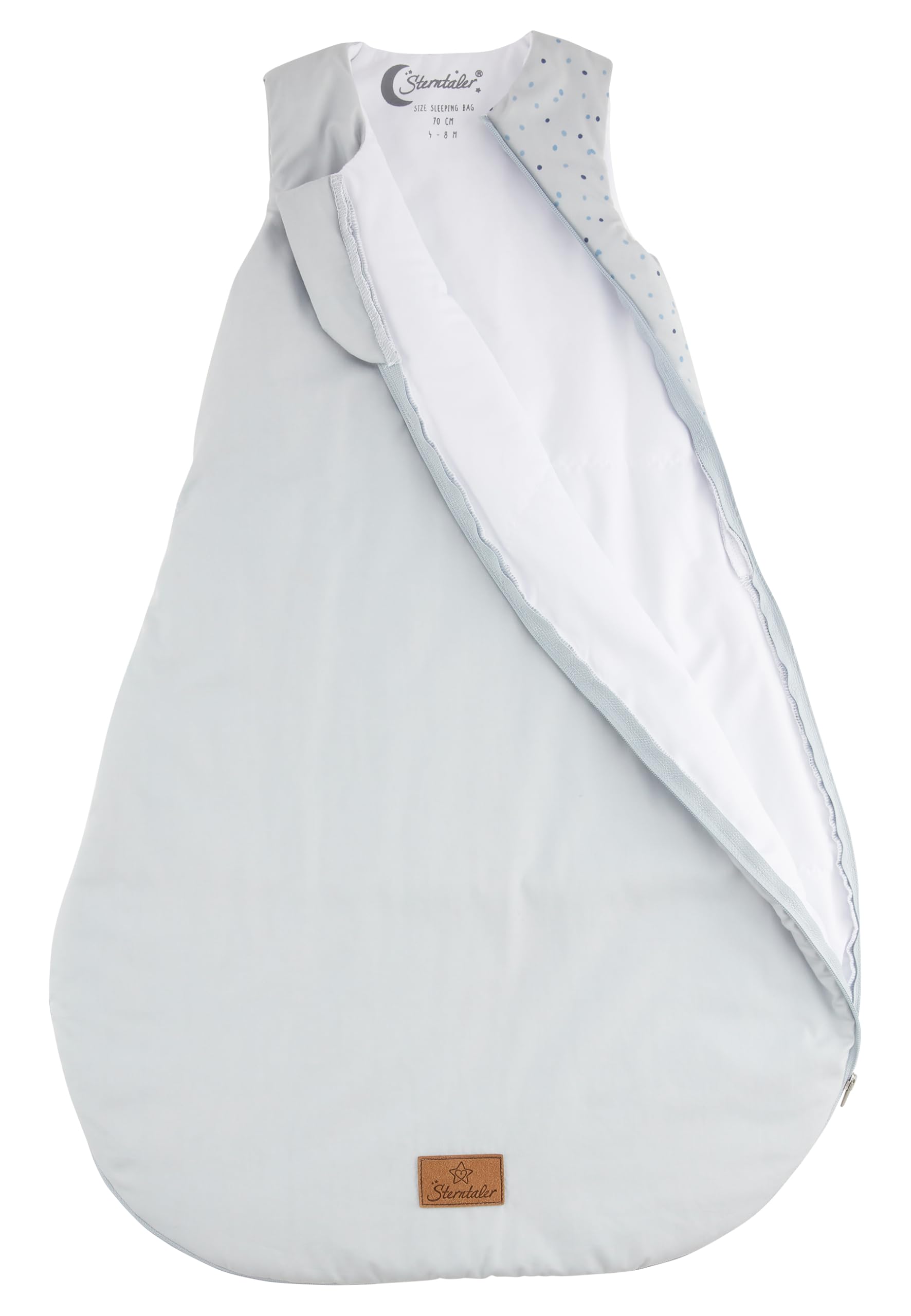 Sterntaler Schlafsack 90 cm Dino Rexi - Kinder und Baby Schlafsack aus gemustertem Polycotton mit feuchtigkeitsregulierendem Futter, wattiert, seitliche Kabelöffnung, TOG 1,5 - graublau